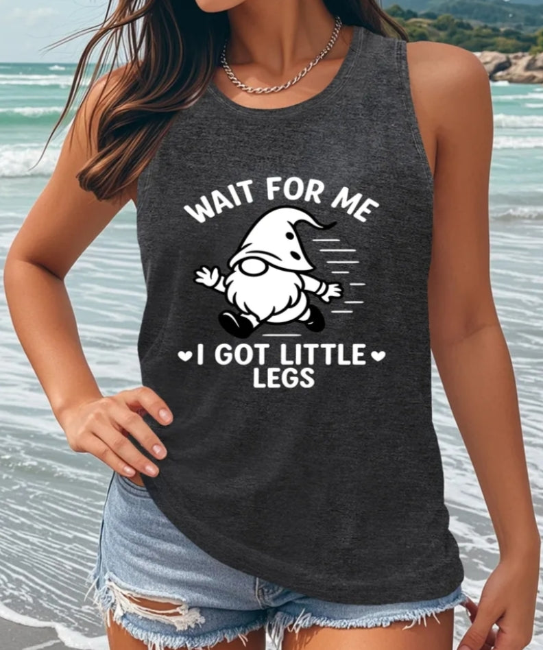 Plus Size Wait for Me I Got Little Legs Print Tank Top, Crew Neck Vest, Casual Sleeveless Comfy Vest