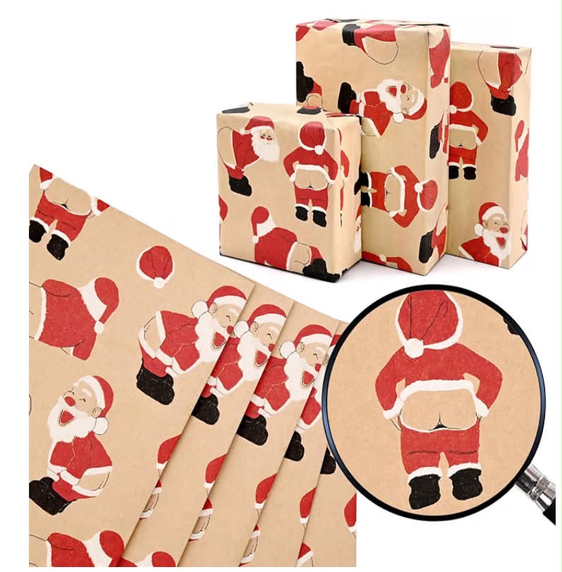 50 * 70cm Funny Santa Claus Kraft Wrapping Paper Sheet,5pcs Xmas Wrapping Paper with Santa Claus Perfect for Packing Christmas Party