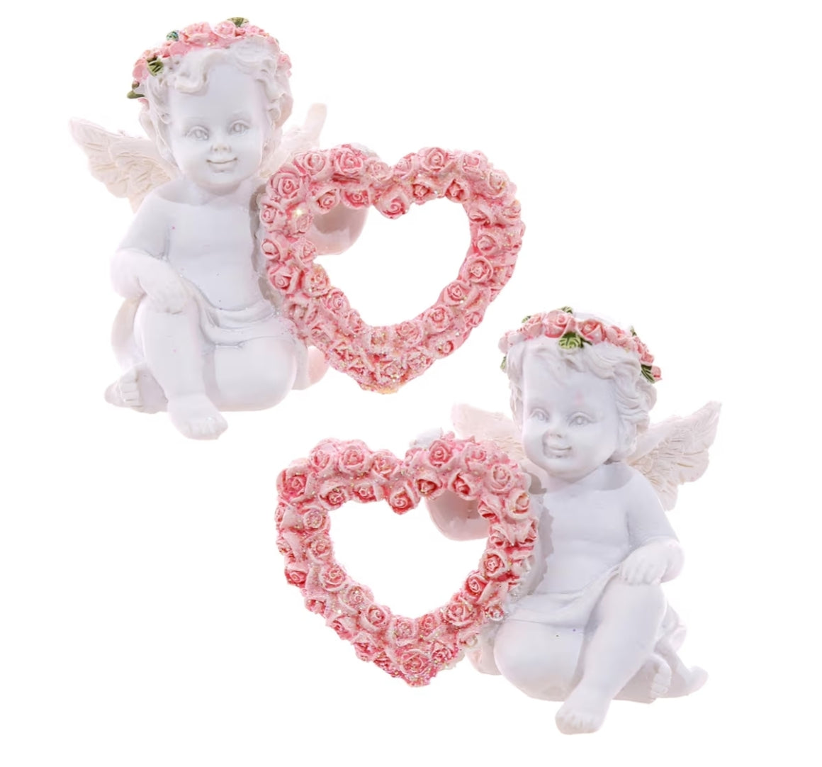 Cherub with Pink Rose Heart