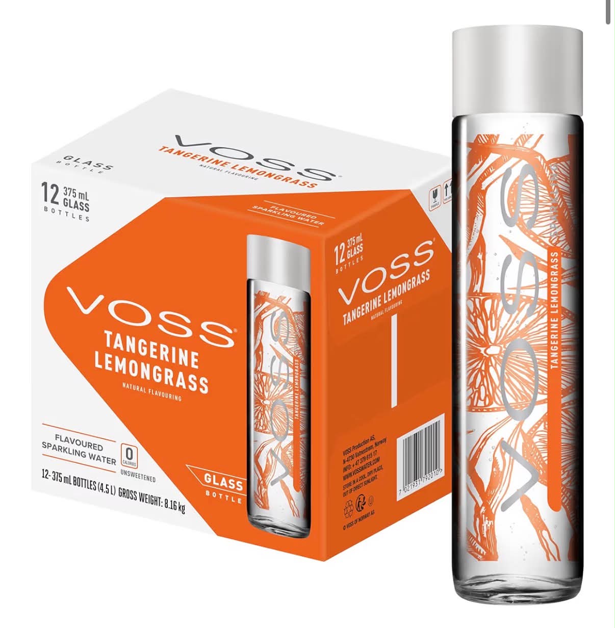 Voss Lemon Cucumber Flavoured Sparkling Water, Pack of 12 x 375ml Original Glass Bottles, Zero Calories, No Sugar, Naturally Sourced