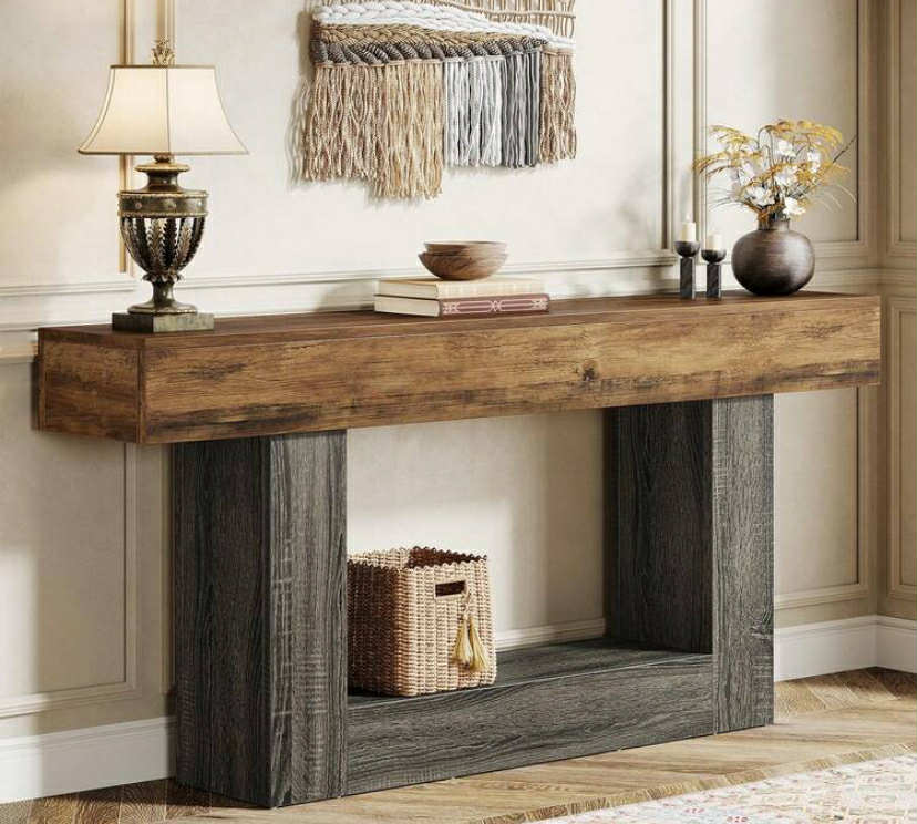 Console Table, Farmhouse 2-Tier Entryway Table With U-Shaped Base