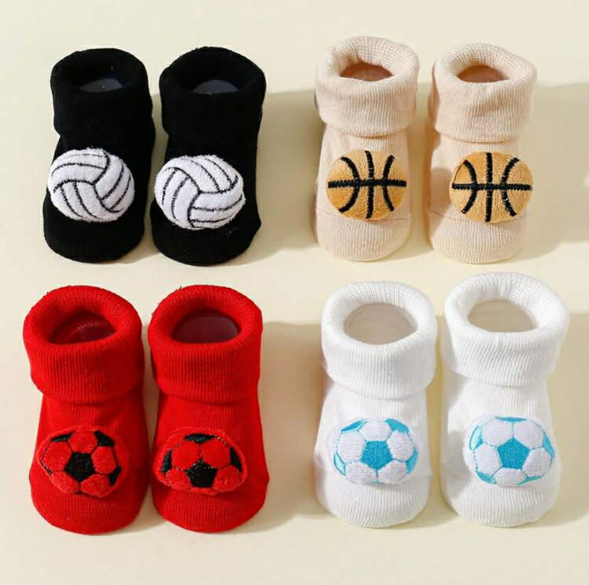 4 pairs Baby Football & Rugby Themed Sports Ankle Socks, Suitable For Spring & Autumn