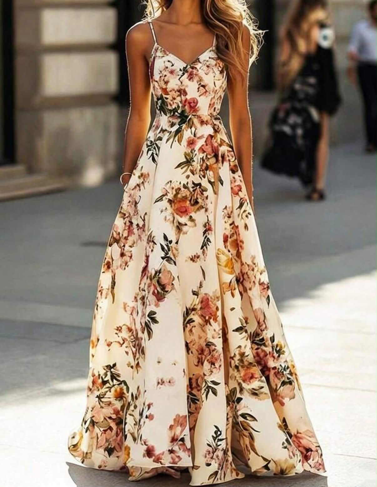 Women's Floral Pattern Spaghetti Strap Dress For Wedding Vacation Party A-Line Dress