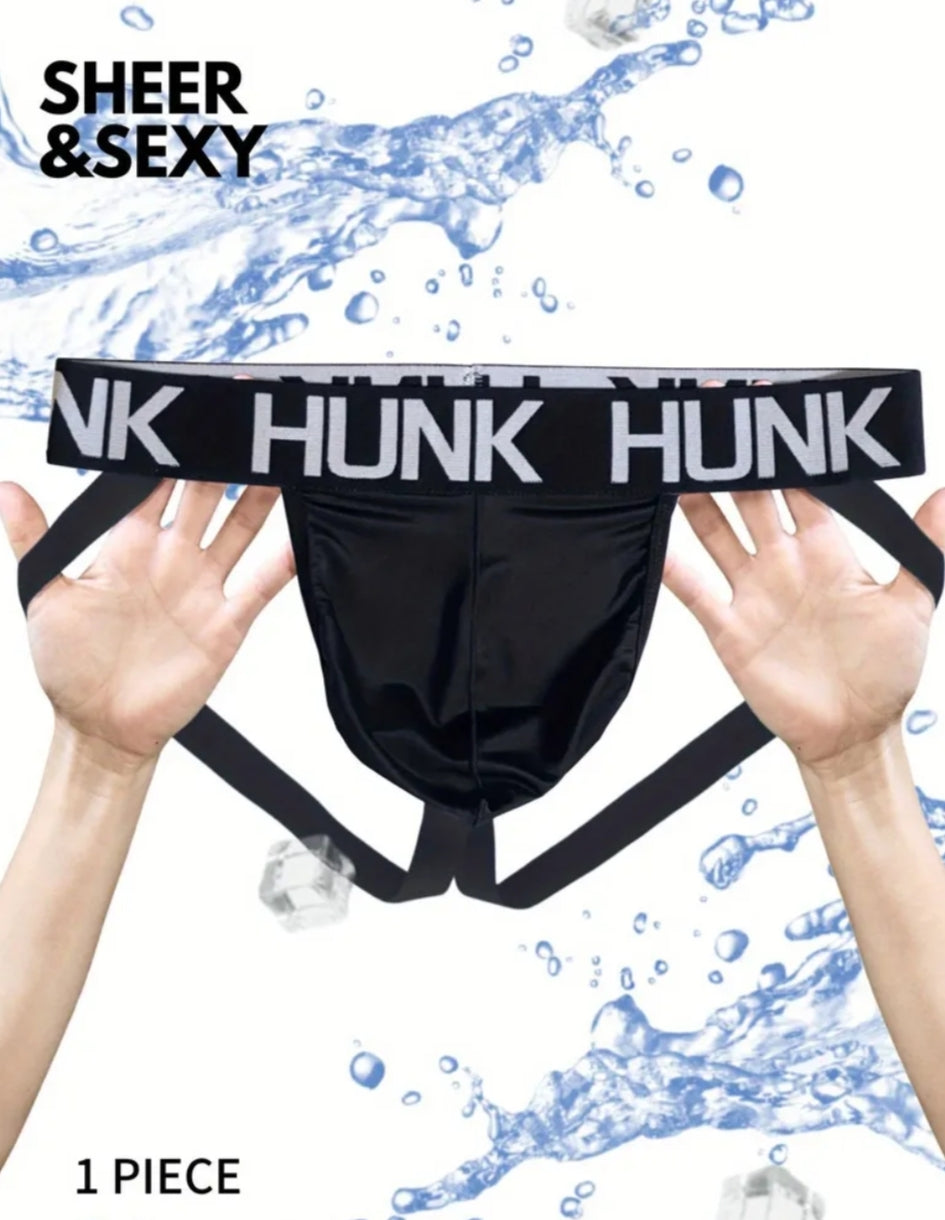 1 pc Men'S Butt Lift Briefs, Boxers, And Underwear with Strap Design, Featuring Icy Charm And Hello Letter Print, Crotchless Open Stripe