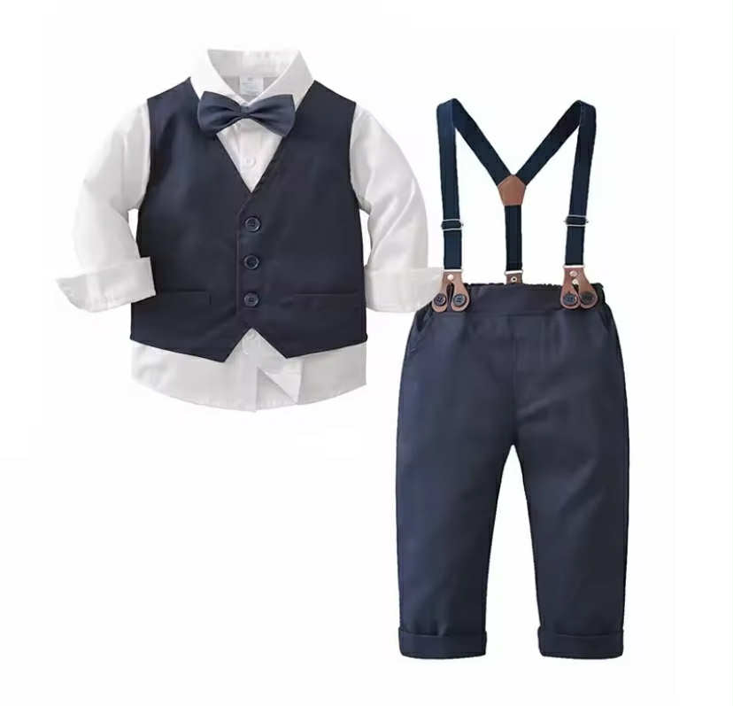 5 PCS Gentleman Baby Boy Formal Dark Blue Vest Suits