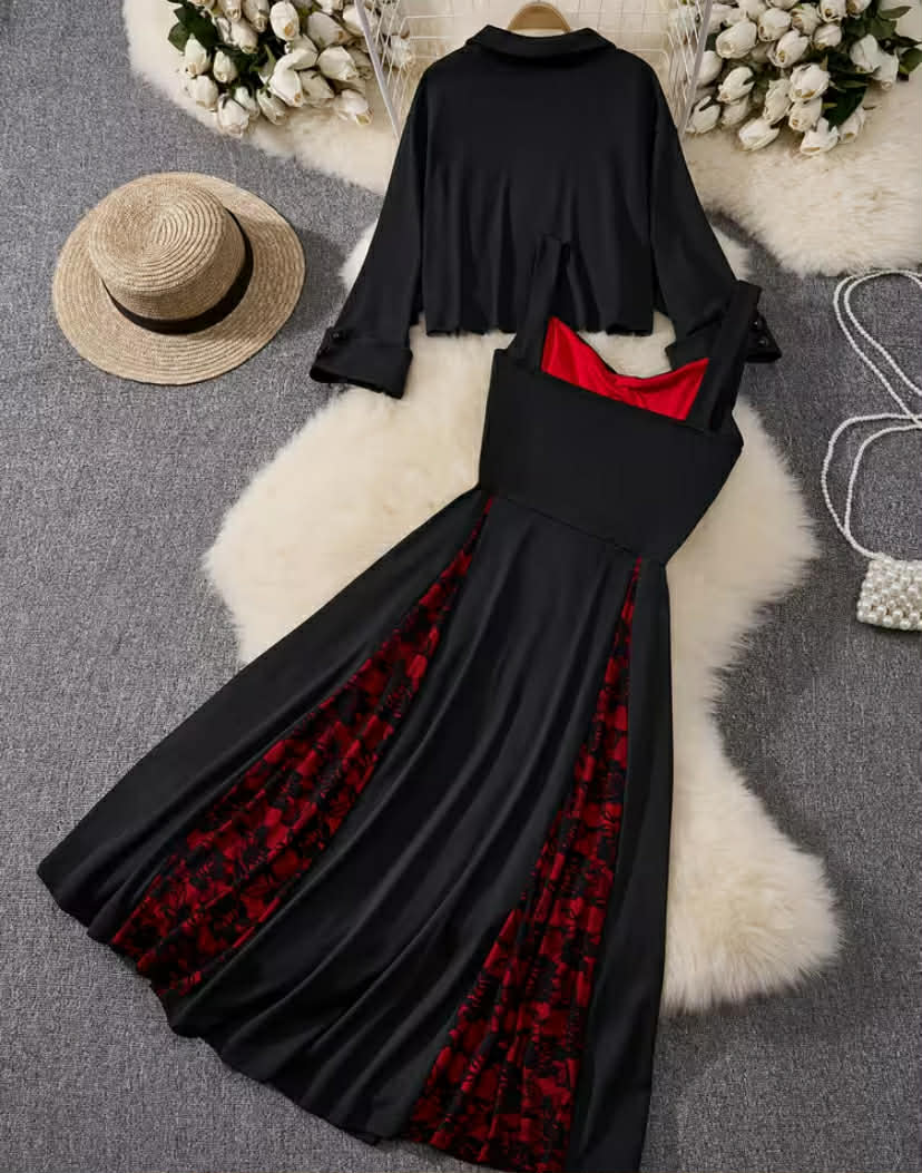 European and American Fashion Rose Lace Print Plus Size Two-Piece Dress for Women