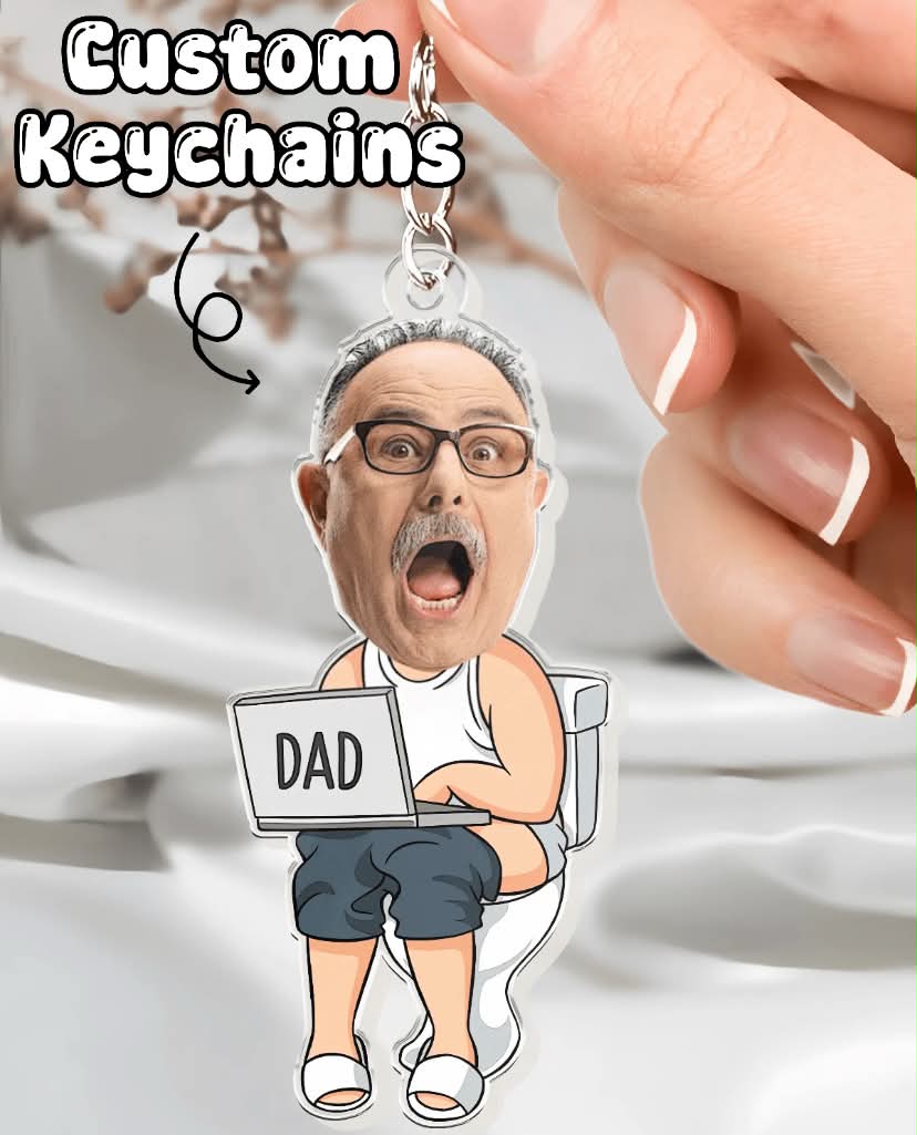 1 Customized Funny Dad Emoticon Acrylic Photo & Name Keychain - Personalized Photo Keychain, Valentine's Day Gift (For Her/Him), Souvenir, Elegant Pendant