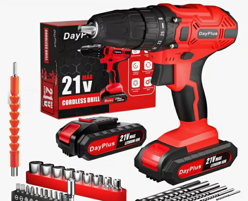 Cordless Drill Driver 21V, Electric Drill Kit with LI-ion Battery, Cordless Combi Screwdriver 25+1 Torque, 45N.m Max, 32pcs Accessory, 2 Variable Speed, LED Light for Home and Garden DIY Project 3/8" Keyless Chuck
