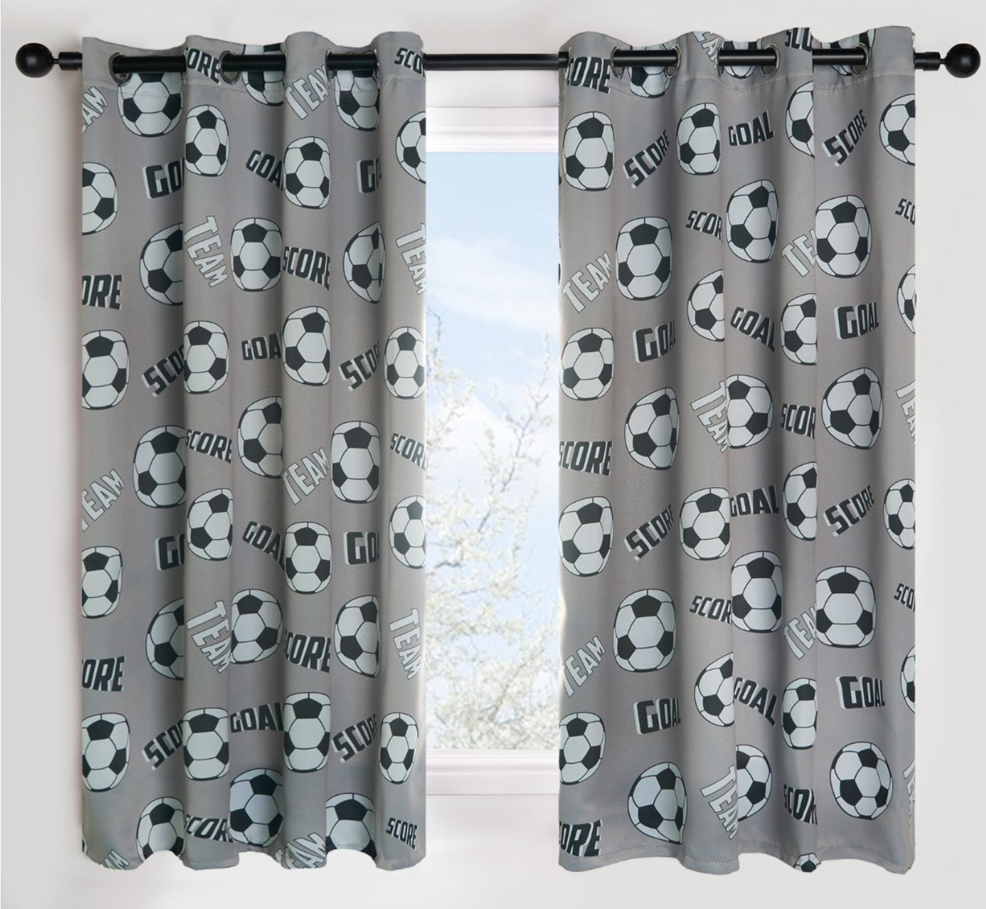 Football Eyelet Blackout Curtains - Grey