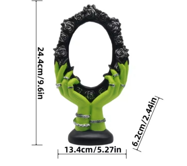 Spooky Gothic Vampire Hand Mirror Statue - Resin/Glass, Modern Decorative Vanity