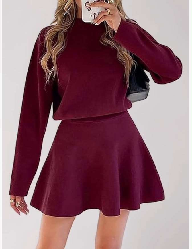 Chic Cinched-Waist A-Line Mini Dress, Casual Cozy Knit High-Neck Dress, Mock Neck Jumper Mini Skirt for Women