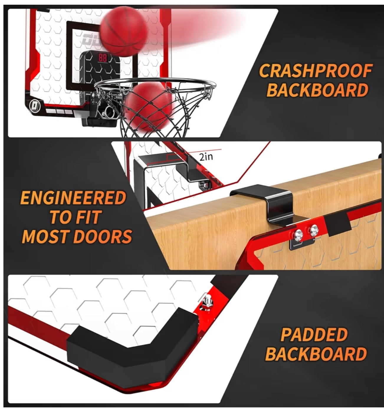 Basketball Hoop Indoor With 4 Balls, Over The Door for Kids and Adults.