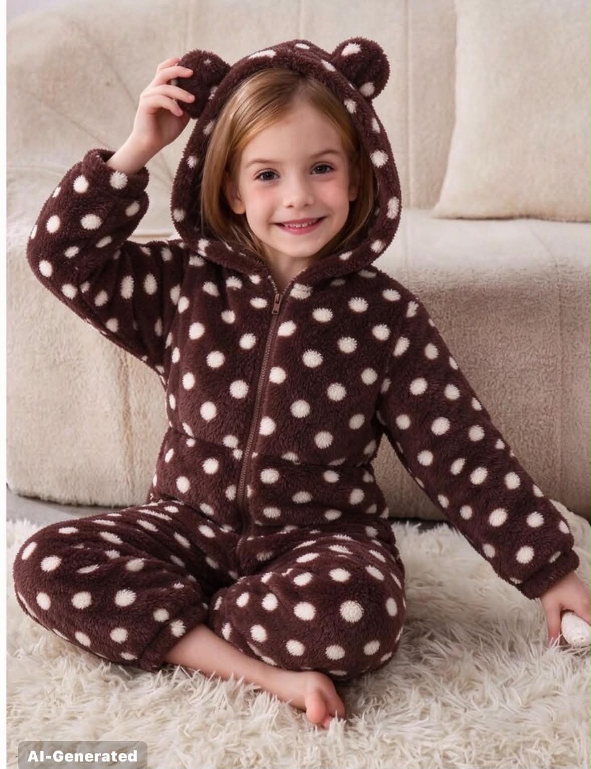 Girls Toddler Fairy Princess Thickened Zip-Up Hooded Long Sleeve Brown Fur Trim Jumpsuit For Winter