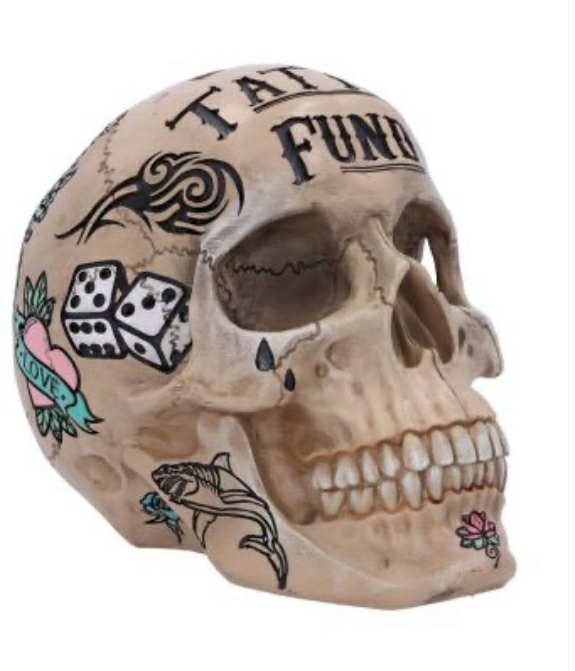 Natural Bone Coloured Traditional, Tribal Tattoo Fund Skull