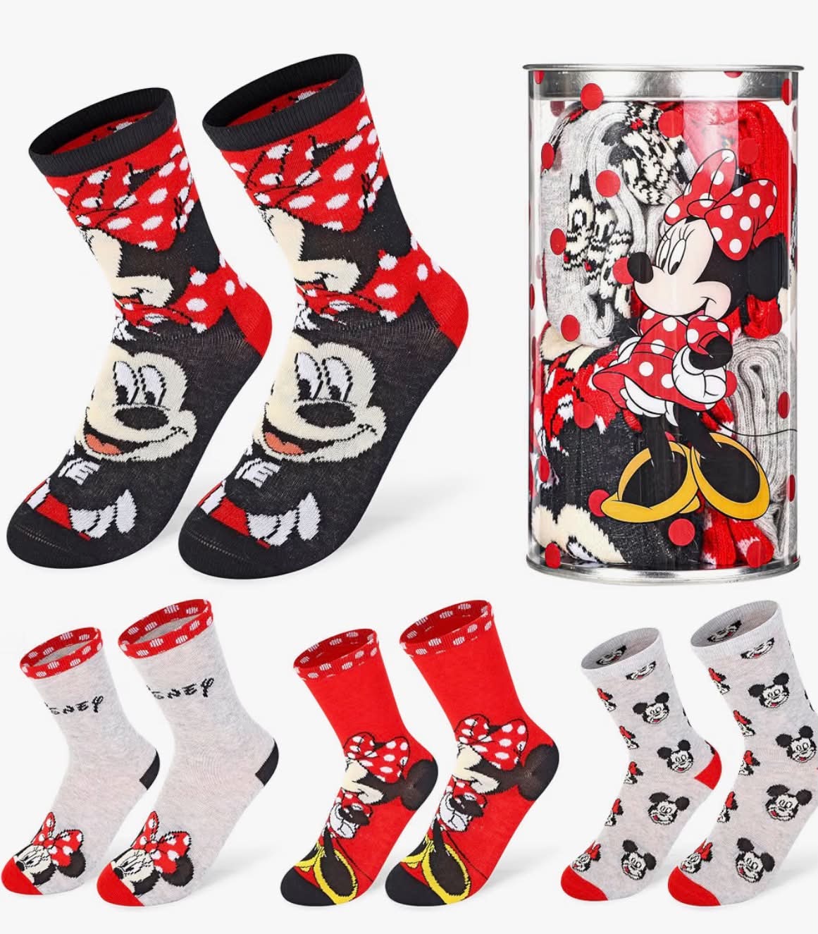 Disney Minnie Mouse 4 Pair Ankle Cotton Socks for Kids - Ideal Kids Children Gift - Packed in Round Money Piggy Bank Plastic Cylinder