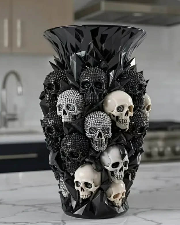 15 cm Gothic Vase Decorative Statue Ornament, Indoor/Outdoor Resin Skull Statue Decoration,