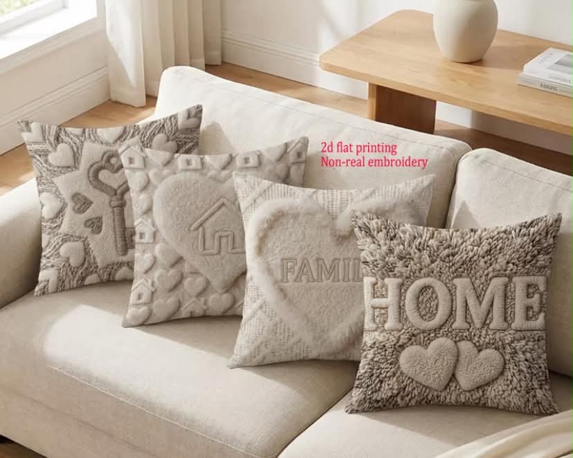 4pcs, Home Style Throw Pillow Covers, Non-Real Embroidery Heart Pattern Cushion Covers, 18X18In,