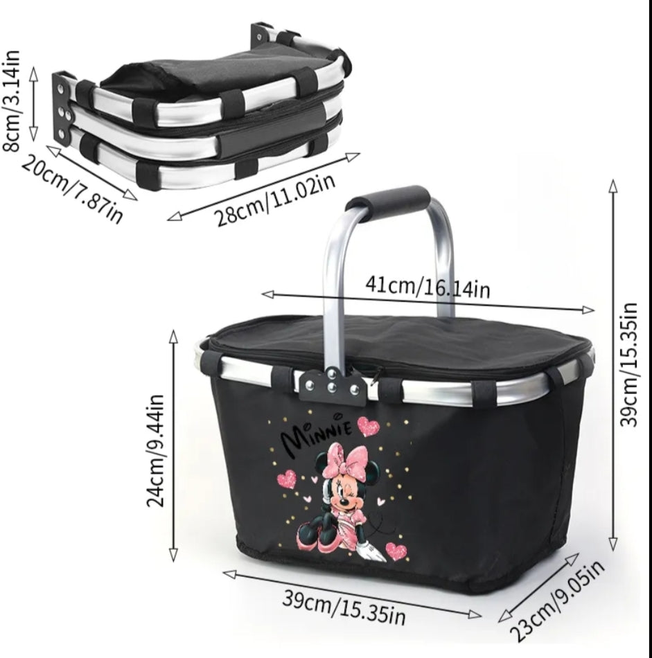 Large Insulated Storage Basket Featuring a Print of Minnie Mouse from Disney, Designed for Outdoor Shopping And Cooling. It'S Foldable, Durable, And Perfect for The Beach, School, And Summer Activities, Shelf Baskets