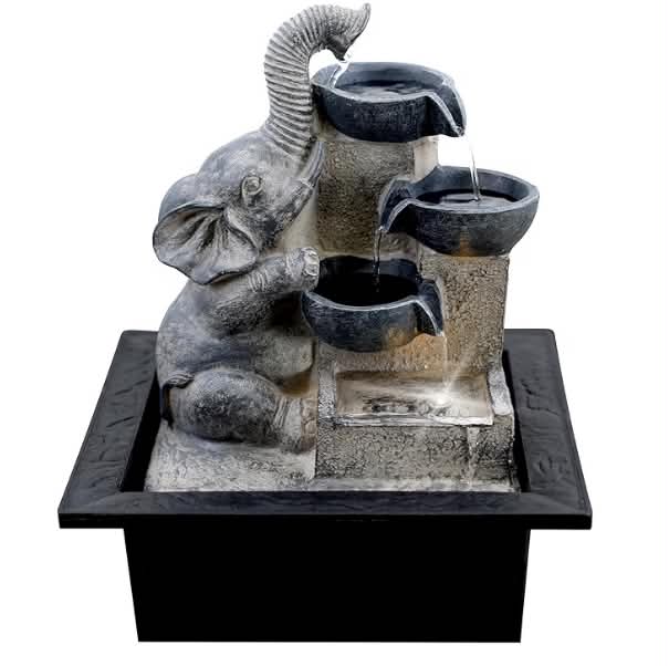 Indoor Water Features LED Lights - Elephant and Bowls Design - Easy Assembly, Mains Powered, Table Top