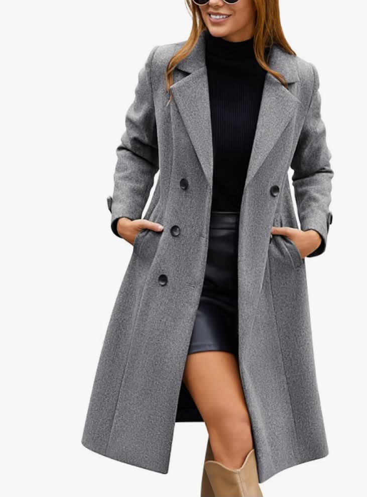 heekpek Women's Long Trench Coat Elegant with Double-Breasted and Pockets