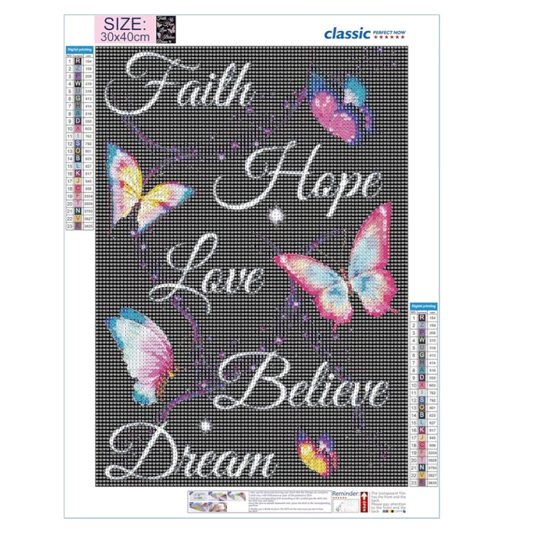 Diamond art Faith& Hope& Love& Believe & Dream Round Gem Arts Craft Sticker for Wall Decor,(11.81x15.75inch)