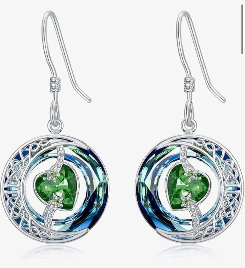Birthstone Earrings for Women Sterling Silver Moon Star Earrings with Blue Crystal