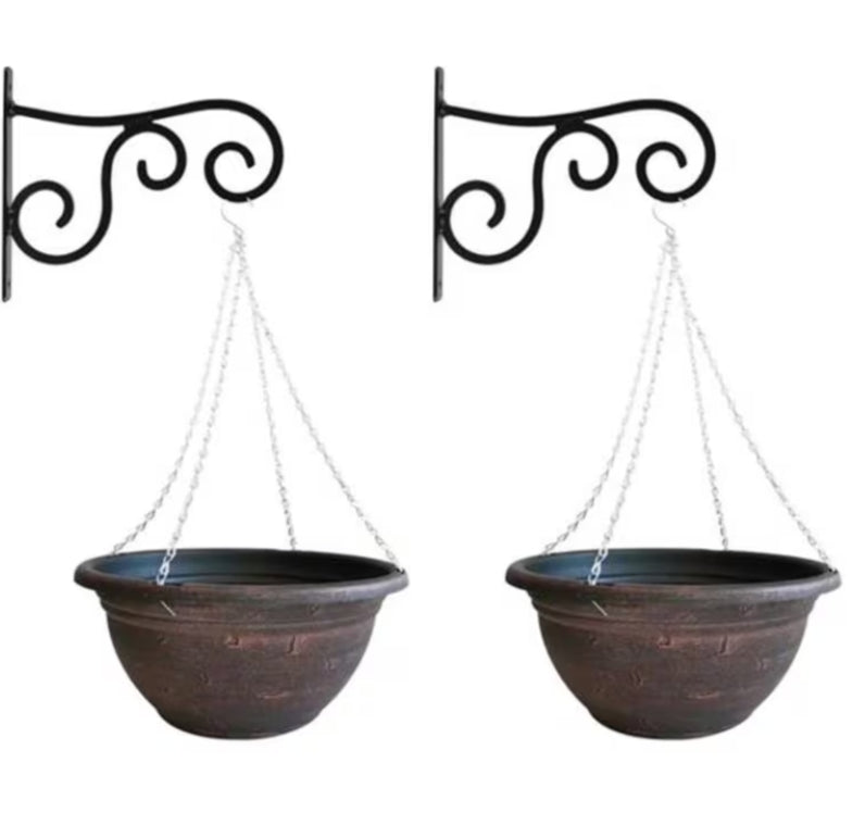 Fixtures Copper Effect Large Garden Hanging Basket 37cm x 20cm All weather Usage Large Display Twin Pack Bundle