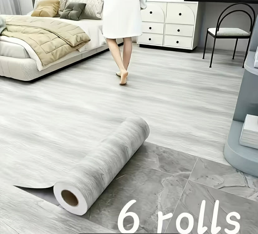 6 Rolls of Extra-wide Self-adhesive Floor Wallpaper - Waterproof Vinyl Floor Tiles with Realistic Wood Grain Texture, Easy to Peel and Stick for Flooring