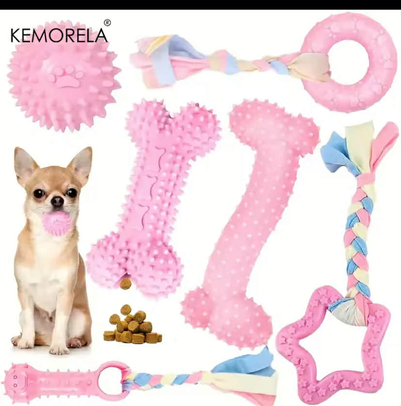 6 PCS Dog Chew Toys For Cleaning Teeth Soft Rubber Bone Funny Ball