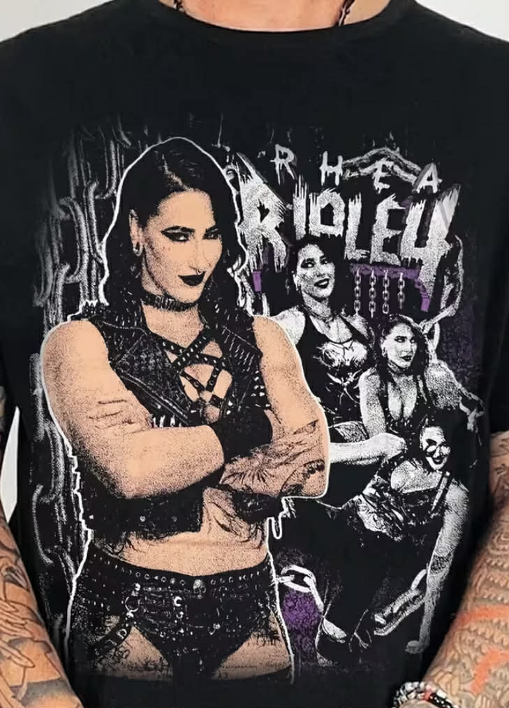 Rhea Ripley Grunge T-Shirt Casual Crew Neck, Slight Stretch Fabric, Regular Fit, Print Pattern, Perfect for Men, All-season