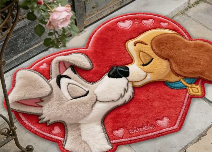 Cute lady and the tramp Non-Slip Floor Mat, Soft Flannel Decorative Rug,