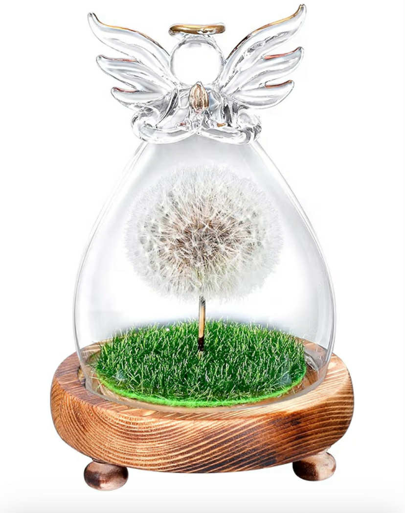 Spiritual Gifts for Women, Real Dandelion in Glass Angel Figurines