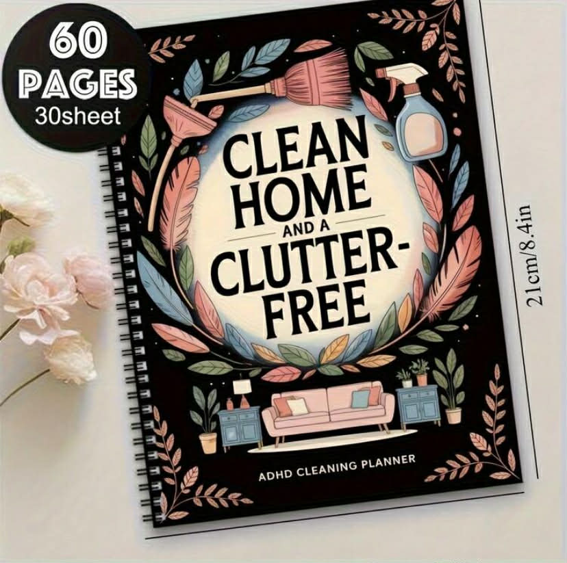 1 Book Aesthetic ADHD Cleaning Plan Spiral Notebook - Premium Travel Journal,