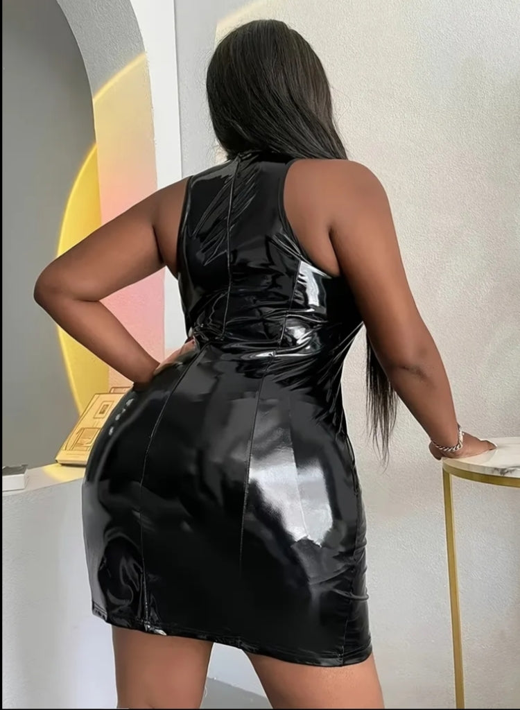 Women Plus Size Sexy Sleeveless Tank Bodycon Dress Ladies Shiny Patent Mini Dress