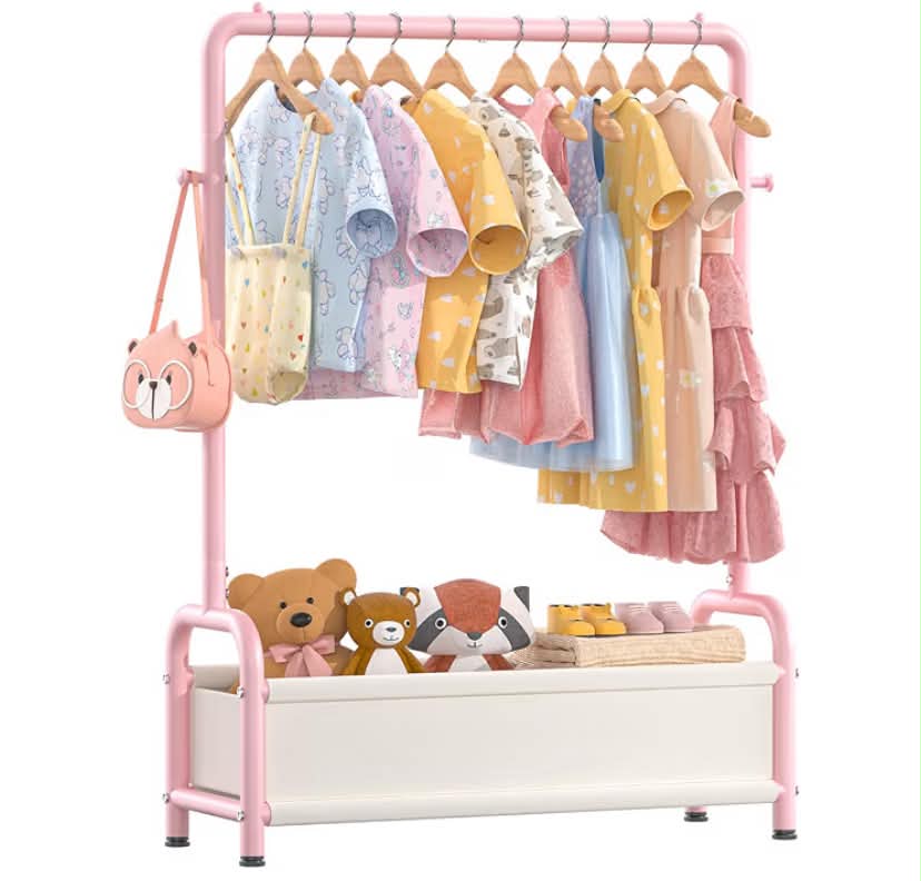 Clothes Rail with Storage Shelf, Kids Dress Up Rail for Coats Skirts, Small Baby Childrens Dressing Up Rail for Hanging Clothes, Kids Wardrobe Organizer (Classic, Pink)