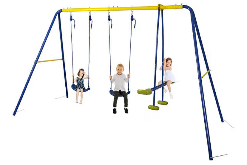 HLC Kids Outdoor Swing Set with 2 Seats & Glider, A-Frame Swingset for Children