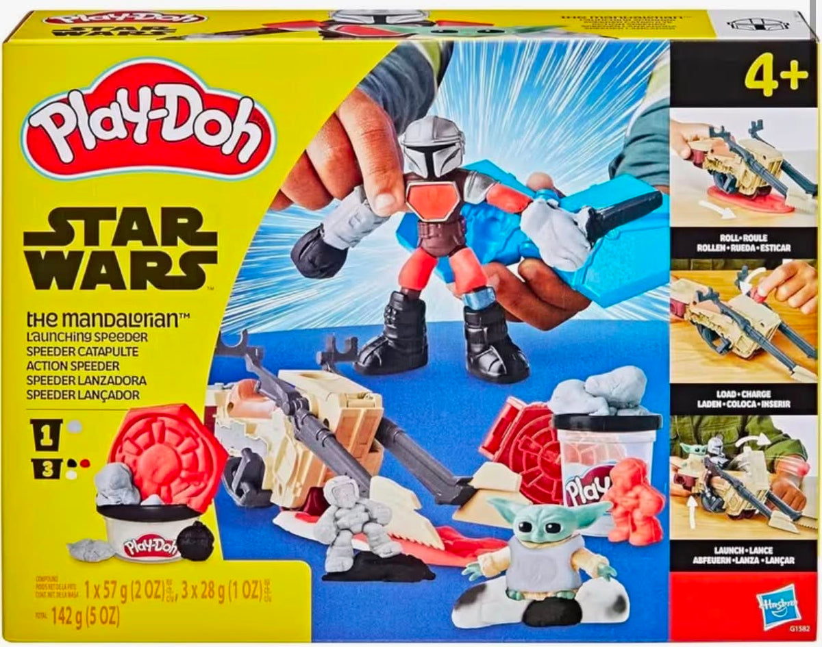 Play-Doh Mandalorian Launching Speeder Set with Figures Kids Creative Playset Dough Toy Ages 4+