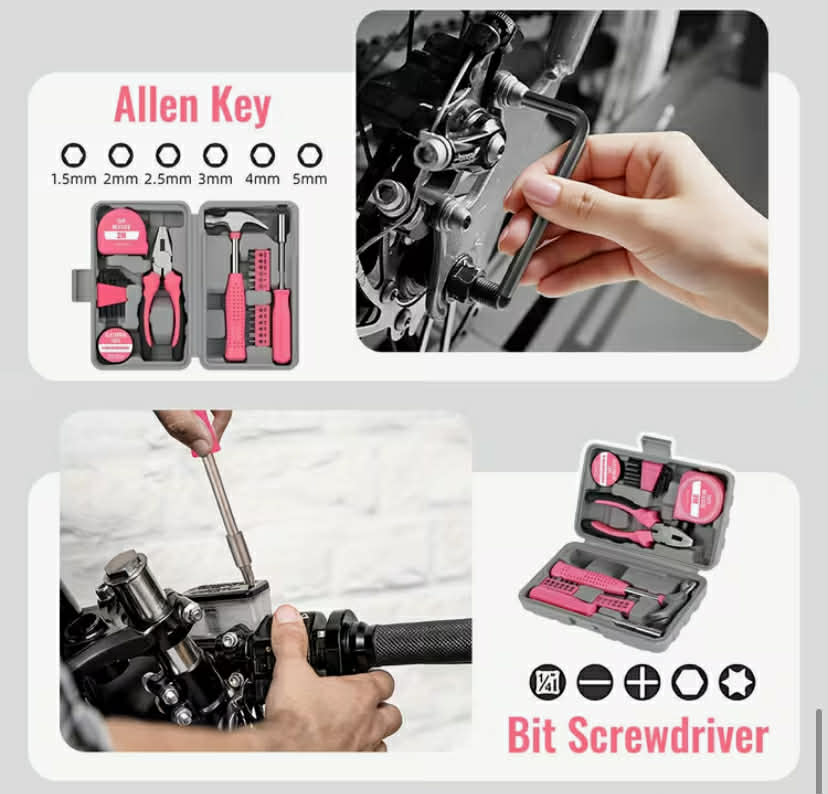 Multi-Pink Tool Kit for Women,24 pcs Ladies Hand Tool Set, Compact Case, Cute & Practical. DIY Tool Kit Stylish Pink Tools