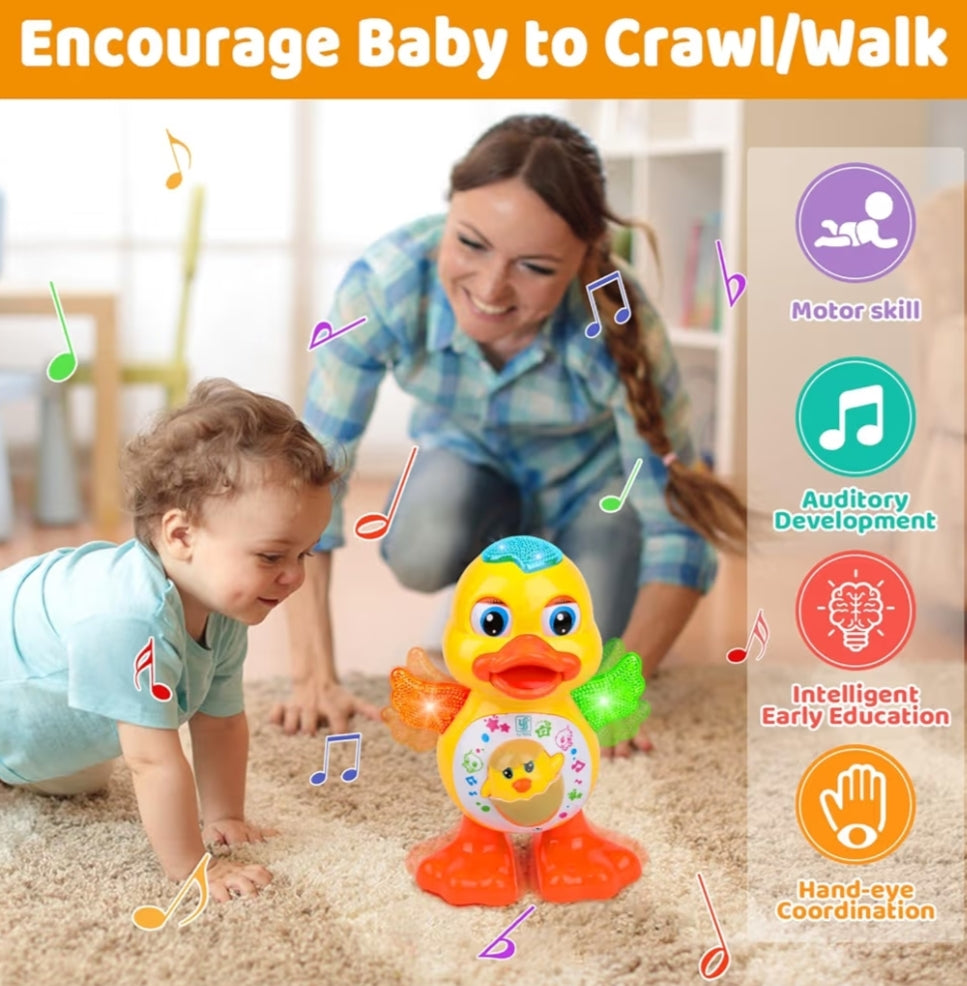Dancing Duck Toy, Duck Toy with Music & Lights, Interactive Musical Baby Toys, Electric Light Up Crawling Ducks