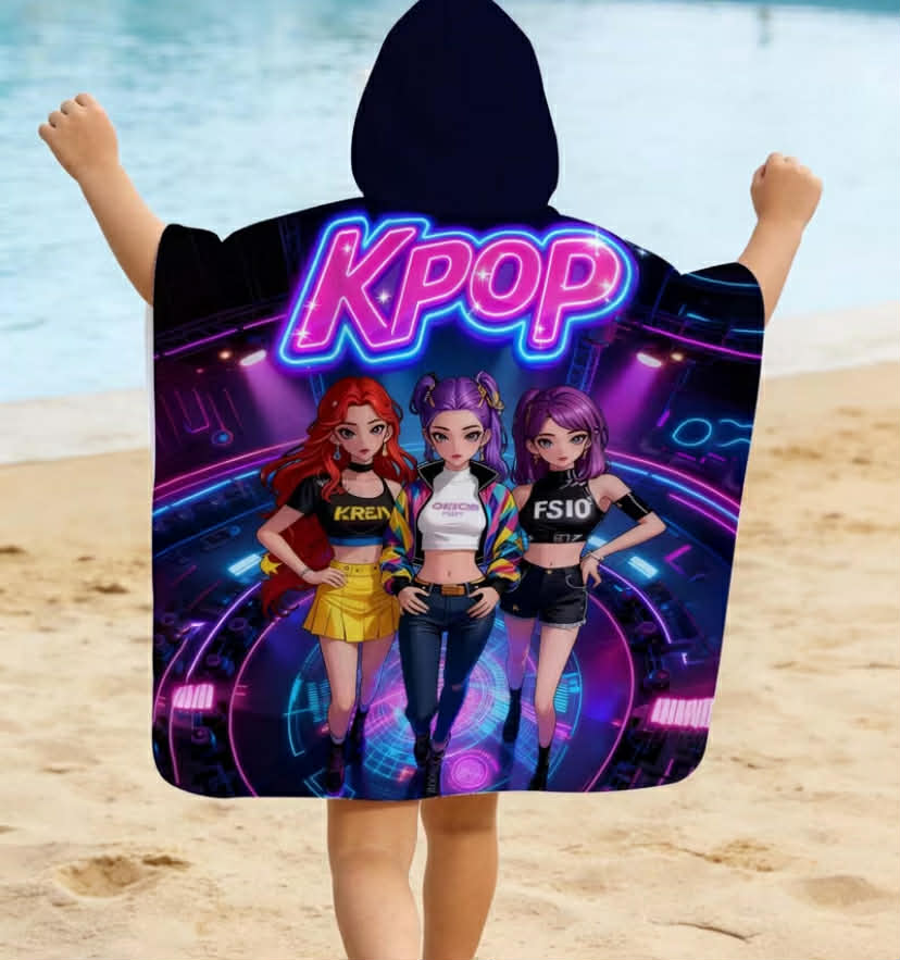 Bath Towel with a K-Pop Fashion Girl Group Design Made from Flame-Retardant Fabric. It Is Absorbent And Suitable for Swimming,