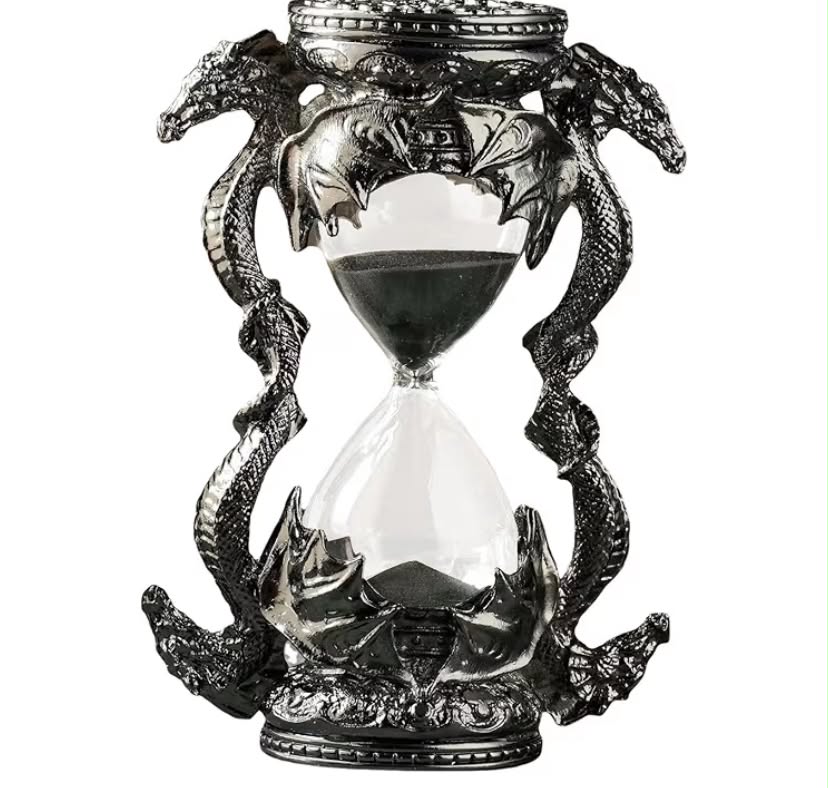 Metal Dragon Hourglass, Sand Timer 15 minutes, Home and office decorative dragon statue, Gunmetal Finish.