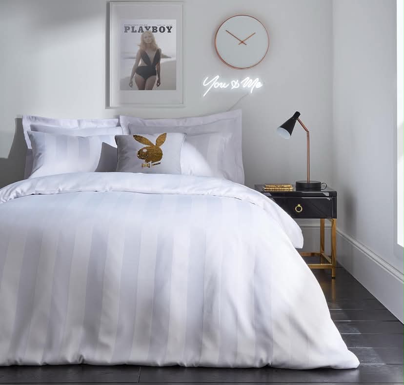 Sassy B Playboy Bedding Soft Satin Stripe Double Duvet Cover Set with Pillowcases