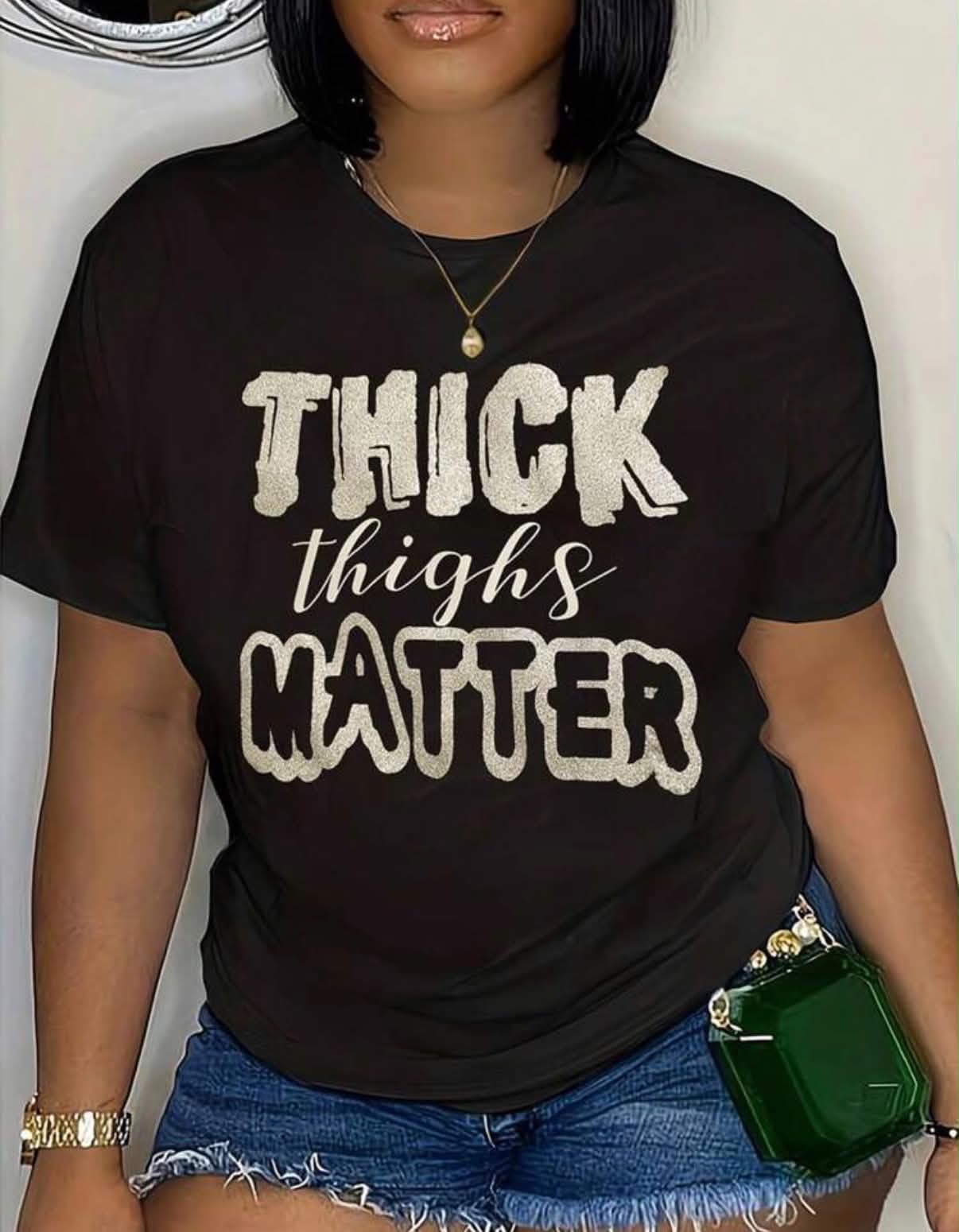 Plus Size Letter Printed Round Neck Short Sleeve T-Shirt, MATTER Women Graphic Tee Top For Summer