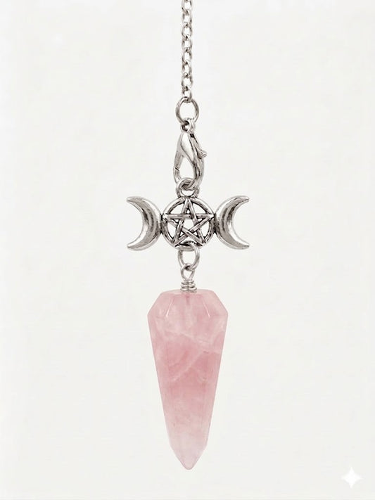 Triple Moon Pendulum with Rose Quartz Crystal