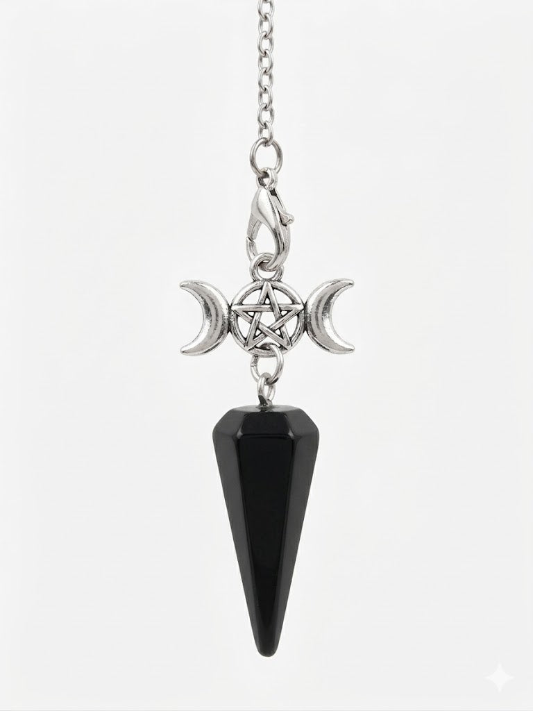 Triple Moon Pendulum with Black Obsidian Crystal pendant