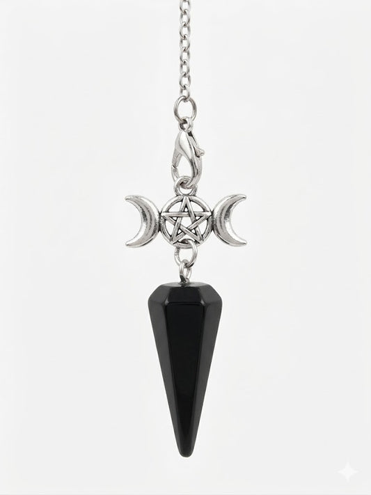 Triple Moon Pendulum with Black Obsidian Crystal pendant