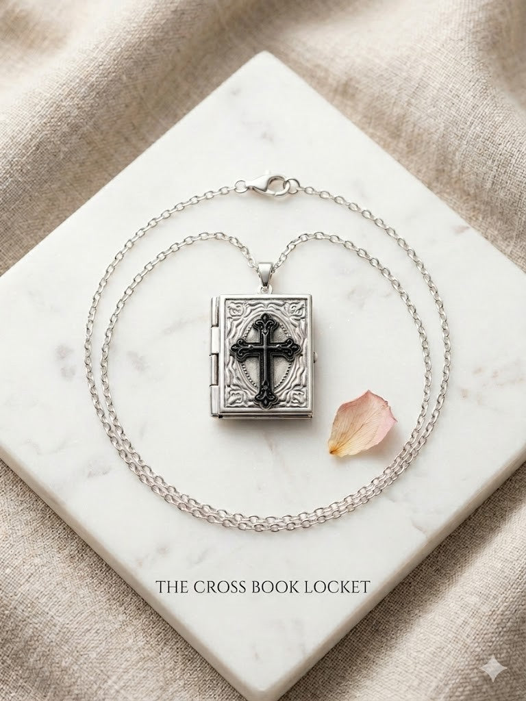 Silver Gothic Book Locket Necklace