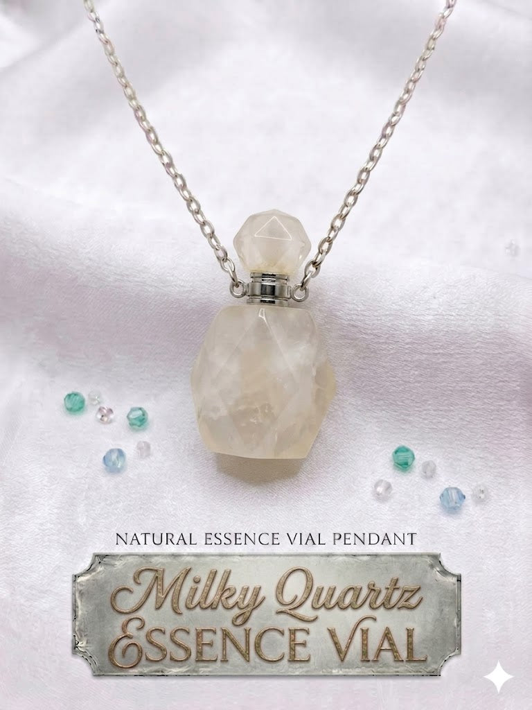 Faceted Milky Quartz Essence Vial Necklace