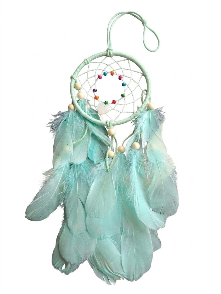 Double Dream Catcher With Heart Charm and Beads Green
