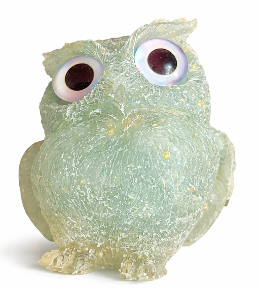 Aquamarine & Gold Leaf Resin Owl Figurine